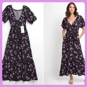 Saltwater Luxe Nordstrom Black Floral Dark Cottagecore Indie Femme Maxi Dress L